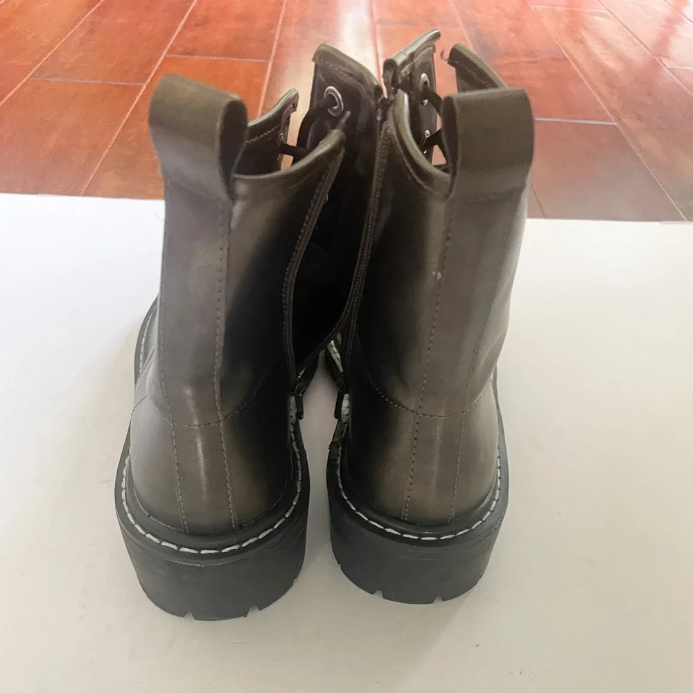 Forever 21 Faux Leather Lace Up 90s Y2K Moto Combat Boots Green Size 7.5 - Picture 5 of 8